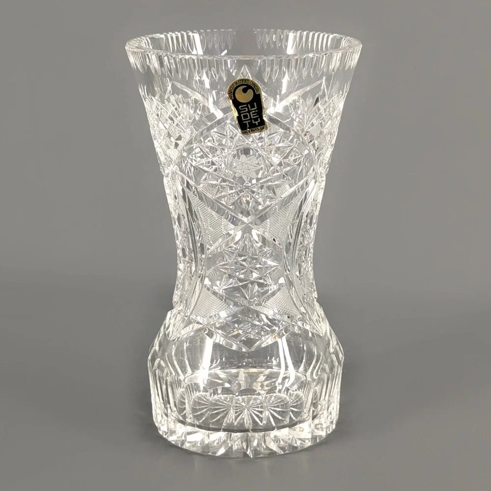 Sudety 24% Lead Crystal Vase Hand Cut Pinwheel Starburst Poland 8 Inch